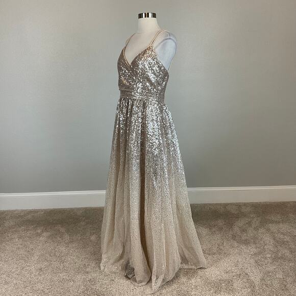 Eliza J Women's Sequined Ball Gown Gold Size 8 Sleeveless Long Formal Dress - Picture 5 of 12